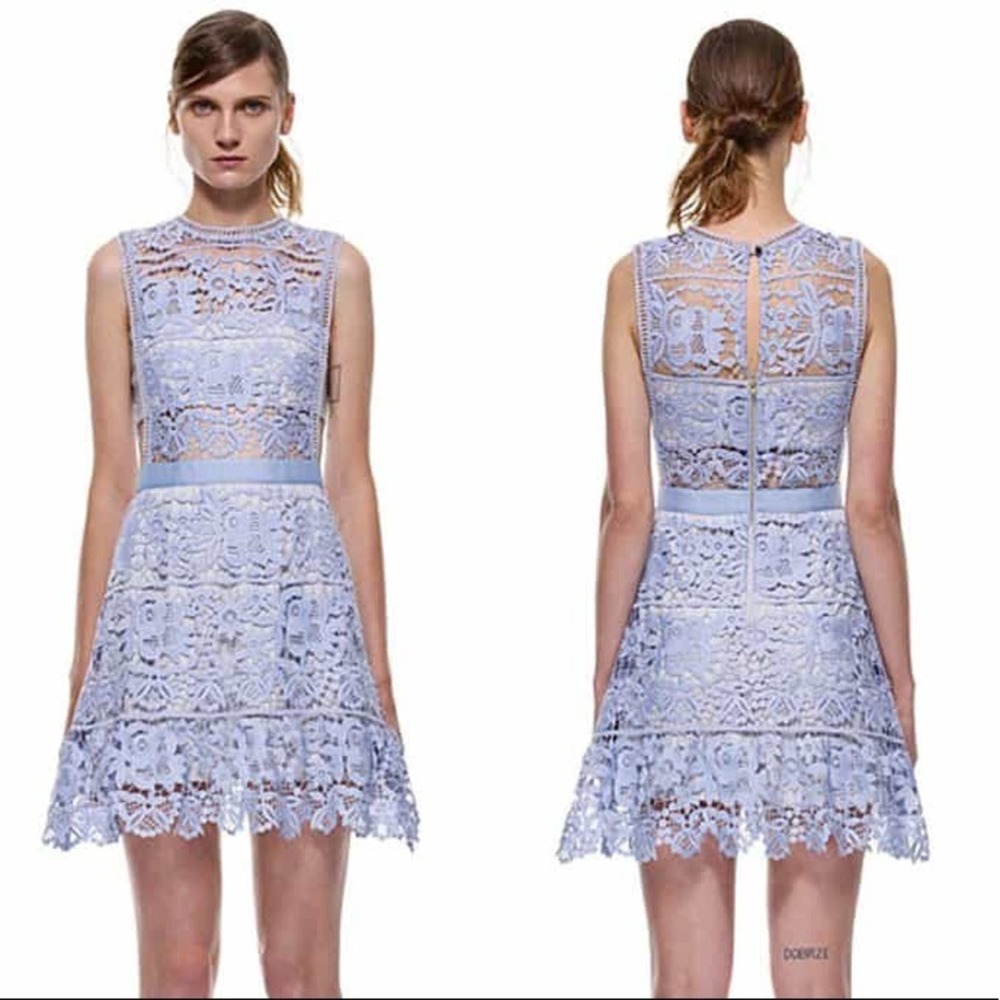 Self-Portrait Powder Blue Floral Lace Mini Dress